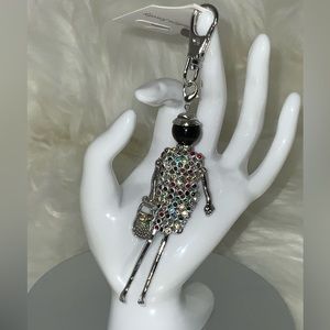 Women Car Key Holder, Bag Charm. Little Doll With Rhinestones and Pearl.